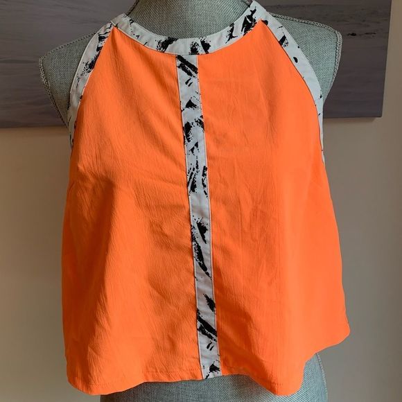Orange high neck parachute crop tank top - Picture 1 of 6